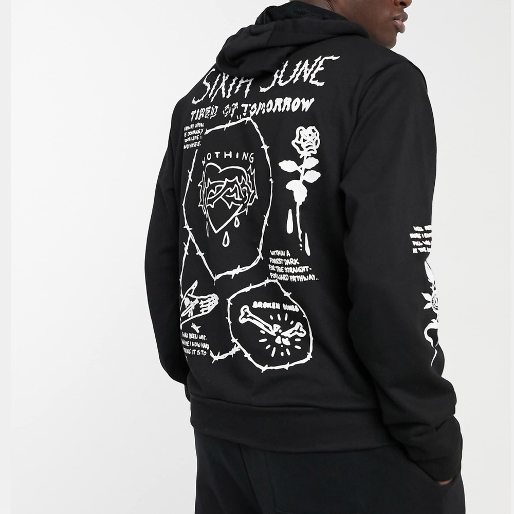 Sixth June custom print hoodie in black